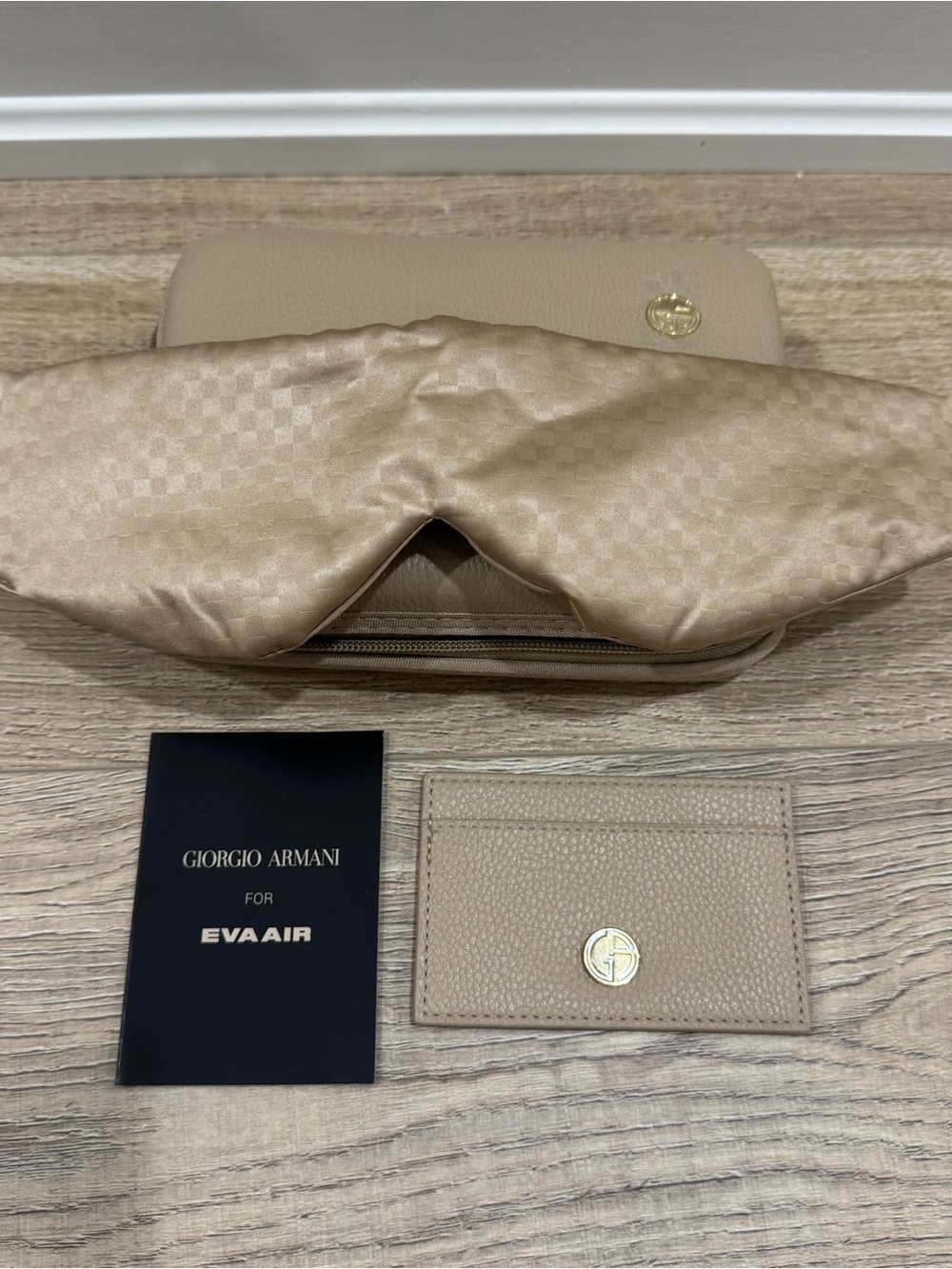 Giorgio Armani for Eva Air makeup travel cosmetics case cardholder sleep mask